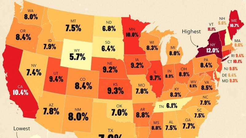State tax comparison map for moving decisions
